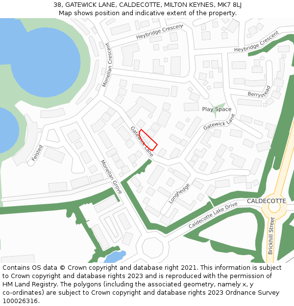 38, GATEWICK LANE, CALDECOTTE, MILTON KEYNES, MK7 8LJ: Location map and indicative extent of plot