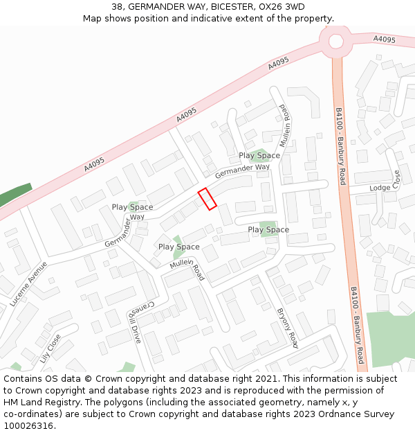 38, GERMANDER WAY, BICESTER, OX26 3WD: Location map and indicative extent of plot