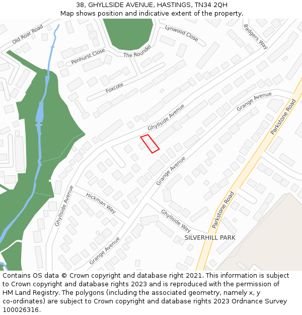 38, GHYLLSIDE AVENUE, HASTINGS, TN34 2QH: Location map and indicative extent of plot