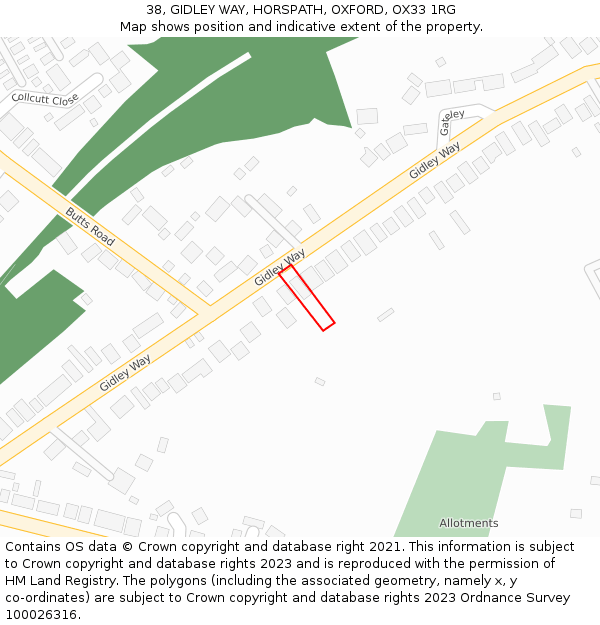 38, GIDLEY WAY, HORSPATH, OXFORD, OX33 1RG: Location map and indicative extent of plot