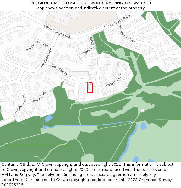 38, GILDERDALE CLOSE, BIRCHWOOD, WARRINGTON, WA3 6TH: Location map and indicative extent of plot