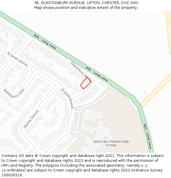 38, GLASTONBURY AVENUE, UPTON, CHESTER, CH2 1NG: Location map and indicative extent of plot