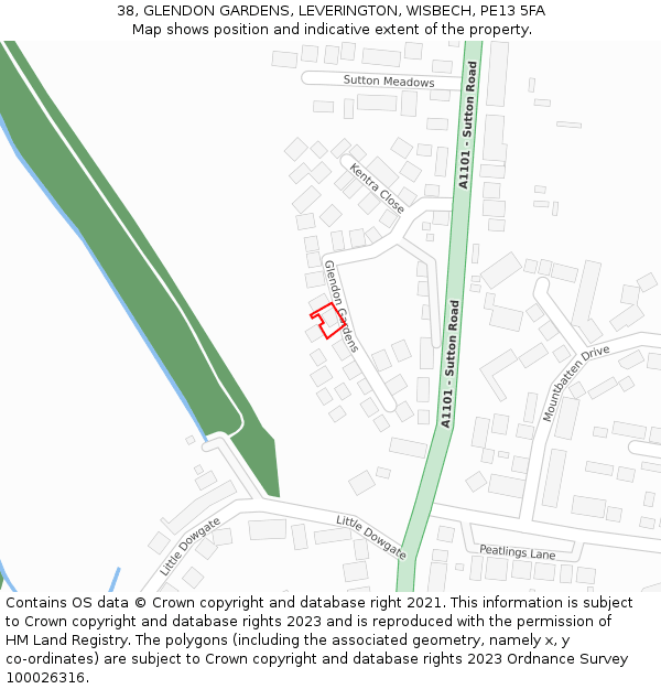 38, GLENDON GARDENS, LEVERINGTON, WISBECH, PE13 5FA: Location map and indicative extent of plot