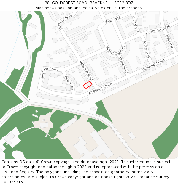 38, GOLDCREST ROAD, BRACKNELL, RG12 8DZ: Location map and indicative extent of plot