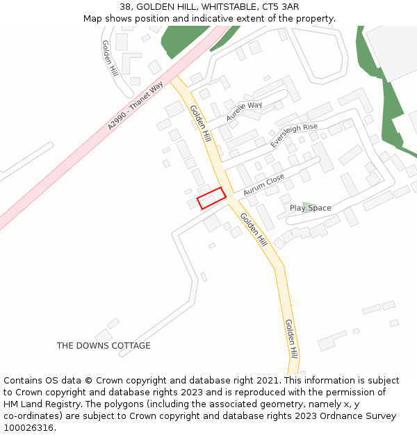 38, GOLDEN HILL, WHITSTABLE, CT5 3AR: Location map and indicative extent of plot