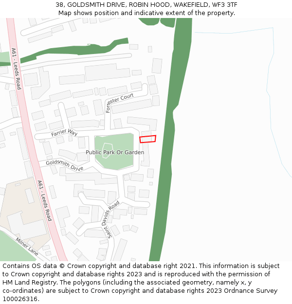 38, GOLDSMITH DRIVE, ROBIN HOOD, WAKEFIELD, WF3 3TF: Location map and indicative extent of plot