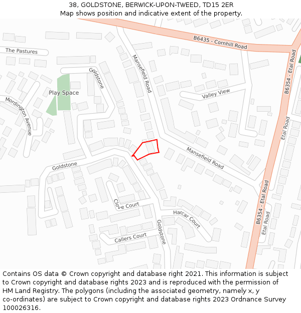 38, GOLDSTONE, BERWICK-UPON-TWEED, TD15 2ER: Location map and indicative extent of plot