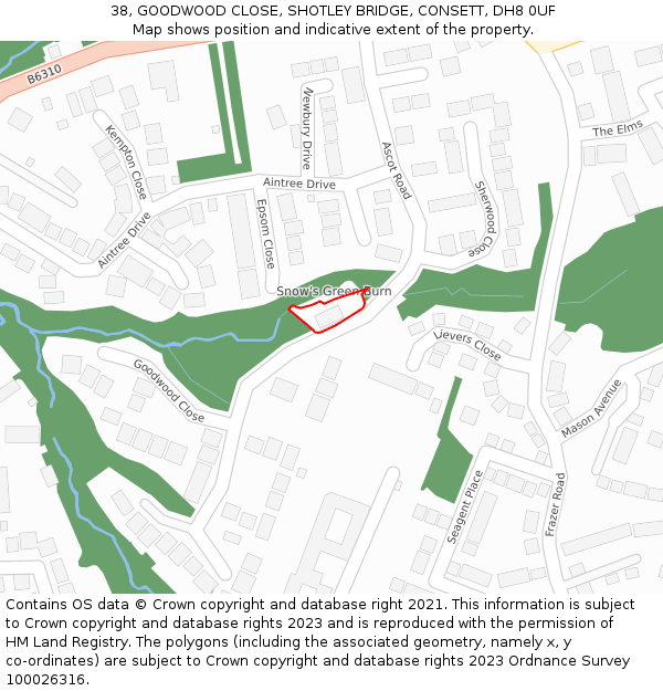 38, GOODWOOD CLOSE, SHOTLEY BRIDGE, CONSETT, DH8 0UF: Location map and indicative extent of plot