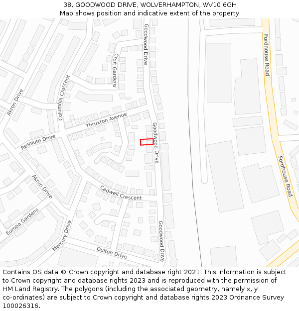 38, GOODWOOD DRIVE, WOLVERHAMPTON, WV10 6GH: Location map and indicative extent of plot