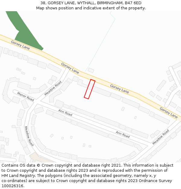 38, GORSEY LANE, WYTHALL, BIRMINGHAM, B47 6ED: Location map and indicative extent of plot