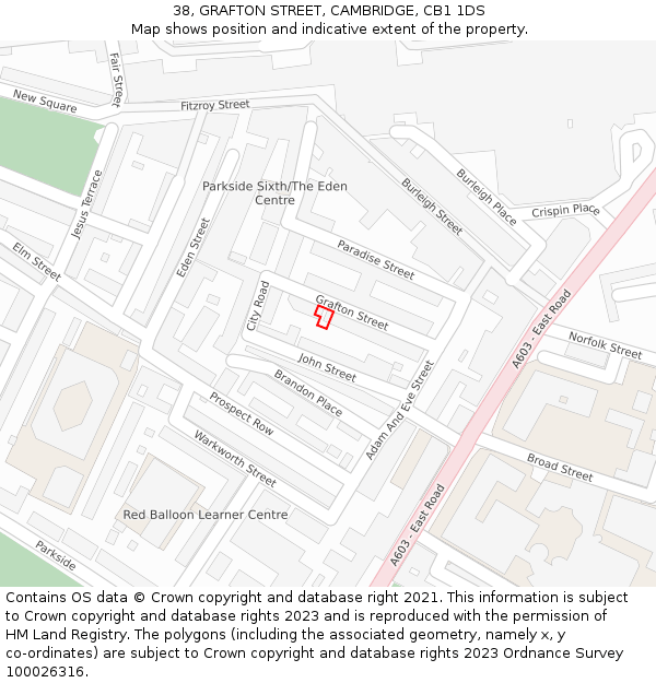 38, GRAFTON STREET, CAMBRIDGE, CB1 1DS: Location map and indicative extent of plot