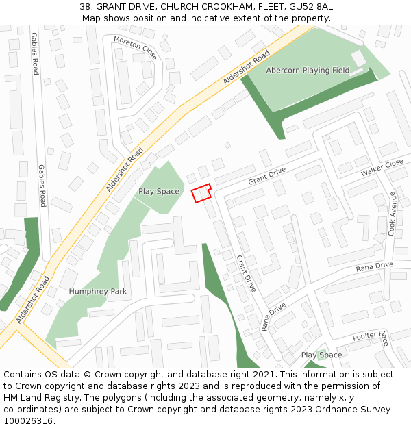 38, GRANT DRIVE, CHURCH CROOKHAM, FLEET, GU52 8AL: Location map and indicative extent of plot