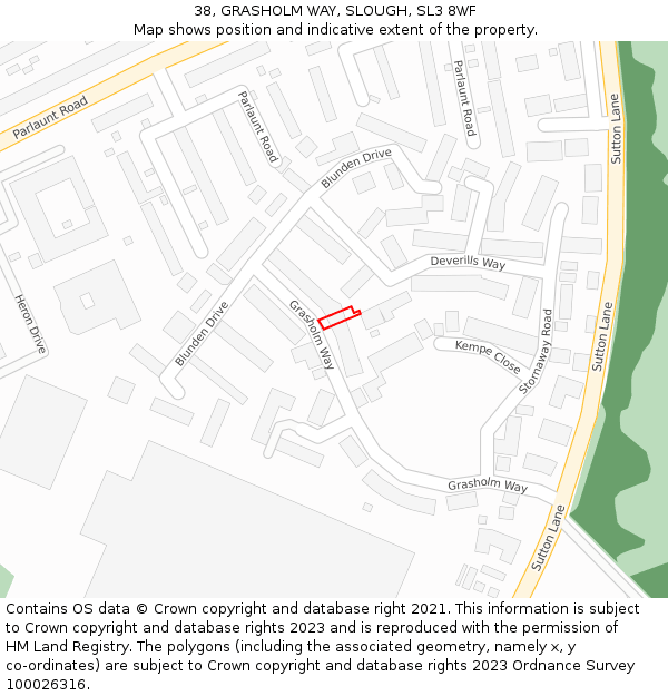 38, GRASHOLM WAY, SLOUGH, SL3 8WF: Location map and indicative extent of plot