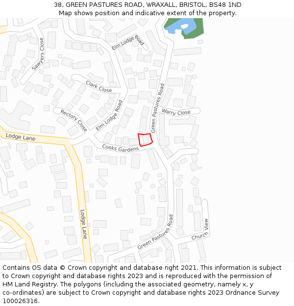 38, GREEN PASTURES ROAD, WRAXALL, BRISTOL, BS48 1ND: Location map and indicative extent of plot