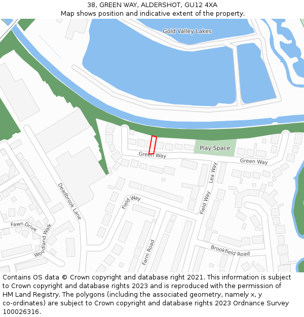 38, GREEN WAY, ALDERSHOT, GU12 4XA: Location map and indicative extent of plot