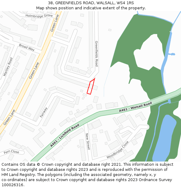 38, GREENFIELDS ROAD, WALSALL, WS4 1RS: Location map and indicative extent of plot