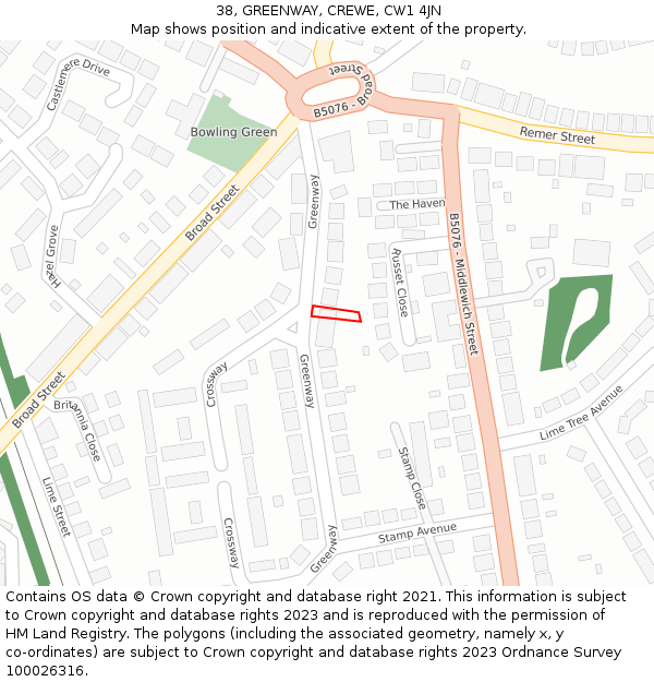 38, GREENWAY, CREWE, CW1 4JN: Location map and indicative extent of plot