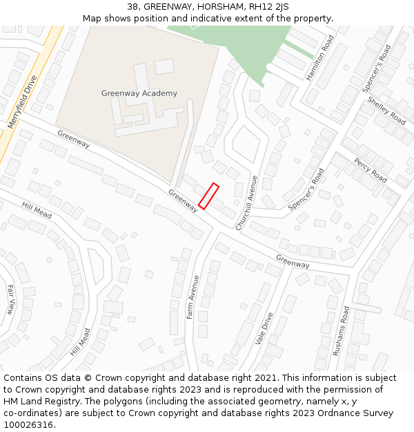 38, GREENWAY, HORSHAM, RH12 2JS: Location map and indicative extent of plot