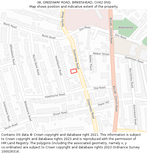38, GREENWAY ROAD, BIRKENHEAD, CH42 0NG: Location map and indicative extent of plot