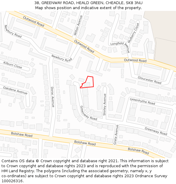 38, GREENWAY ROAD, HEALD GREEN, CHEADLE, SK8 3NU: Location map and indicative extent of plot