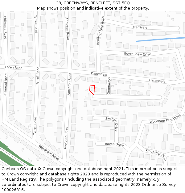 38, GREENWAYS, BENFLEET, SS7 5EQ: Location map and indicative extent of plot