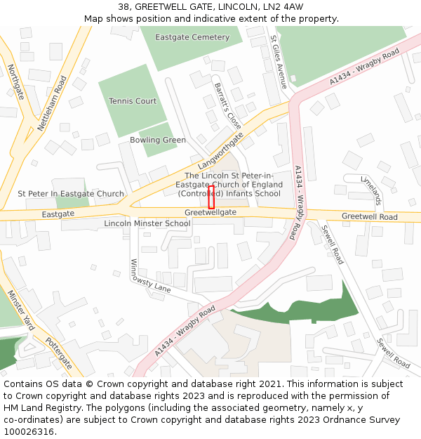 38, GREETWELL GATE, LINCOLN, LN2 4AW: Location map and indicative extent of plot