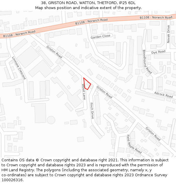 38, GRISTON ROAD, WATTON, THETFORD, IP25 6DL: Location map and indicative extent of plot