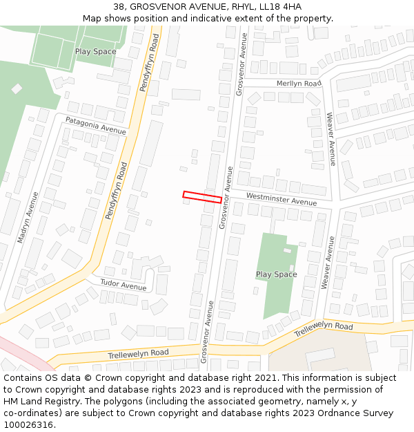 38, GROSVENOR AVENUE, RHYL, LL18 4HA: Location map and indicative extent of plot