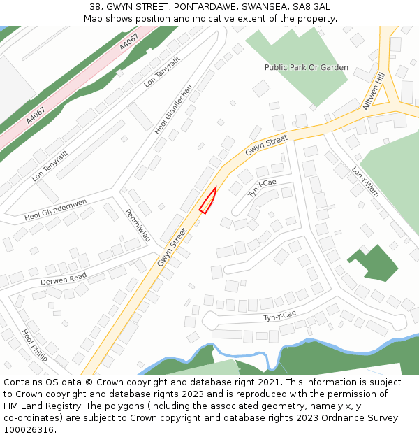 38, GWYN STREET, PONTARDAWE, SWANSEA, SA8 3AL: Location map and indicative extent of plot