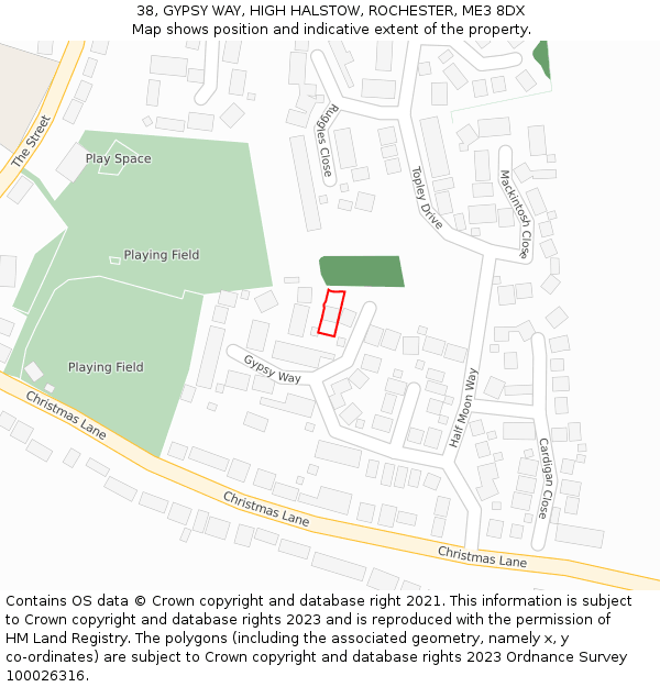 38, GYPSY WAY, HIGH HALSTOW, ROCHESTER, ME3 8DX: Location map and indicative extent of plot