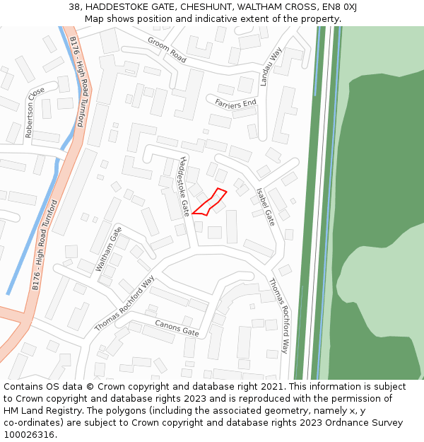 38, HADDESTOKE GATE, CHESHUNT, WALTHAM CROSS, EN8 0XJ: Location map and indicative extent of plot