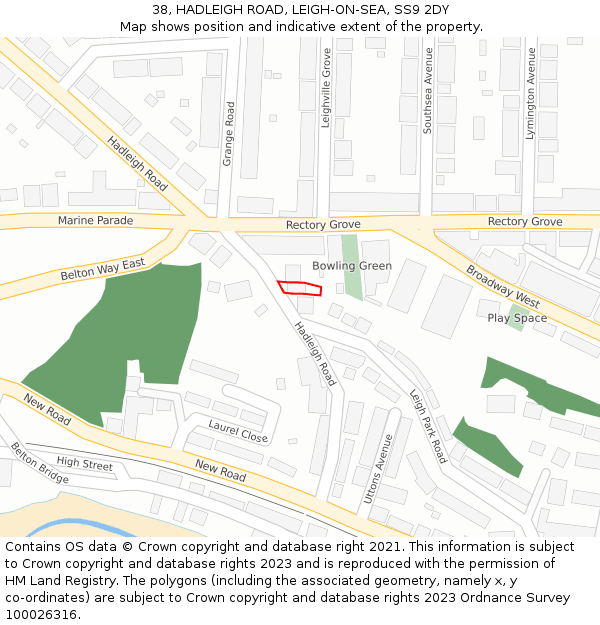 38, HADLEIGH ROAD, LEIGH-ON-SEA, SS9 2DY: Location map and indicative extent of plot