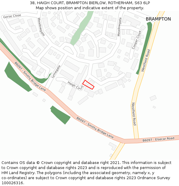 38, HAIGH COURT, BRAMPTON BIERLOW, ROTHERHAM, S63 6LP: Location map and indicative extent of plot