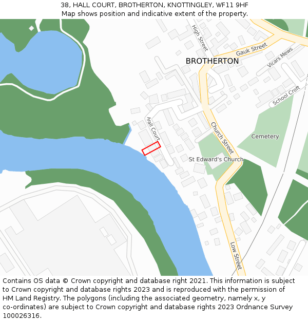 38, HALL COURT, BROTHERTON, KNOTTINGLEY, WF11 9HF: Location map and indicative extent of plot