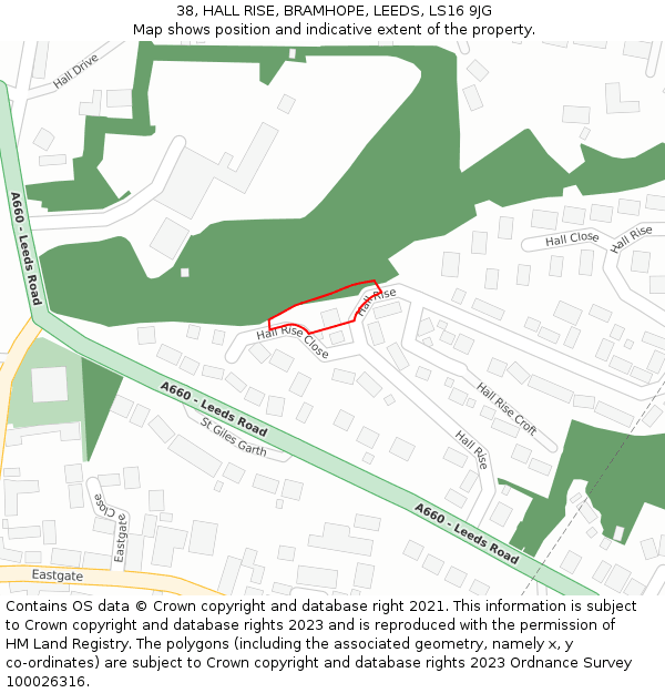 38, HALL RISE, BRAMHOPE, LEEDS, LS16 9JG: Location map and indicative extent of plot