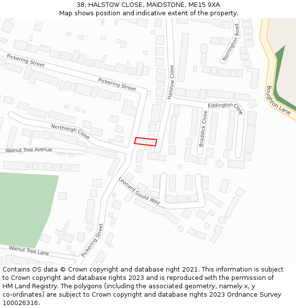 38, HALSTOW CLOSE, MAIDSTONE, ME15 9XA: Location map and indicative extent of plot