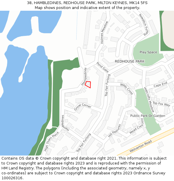 38, HAMBLEDINES, REDHOUSE PARK, MILTON KEYNES, MK14 5FS: Location map and indicative extent of plot