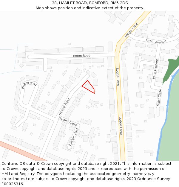 38, HAMLET ROAD, ROMFORD, RM5 2DS: Location map and indicative extent of plot