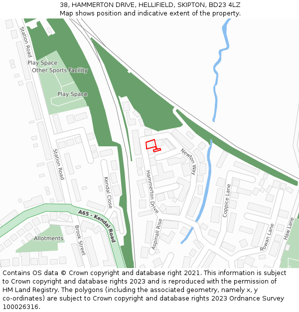 38, HAMMERTON DRIVE, HELLIFIELD, SKIPTON, BD23 4LZ: Location map and indicative extent of plot
