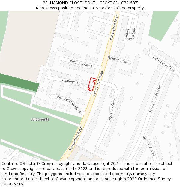 38, HAMOND CLOSE, SOUTH CROYDON, CR2 6BZ: Location map and indicative extent of plot