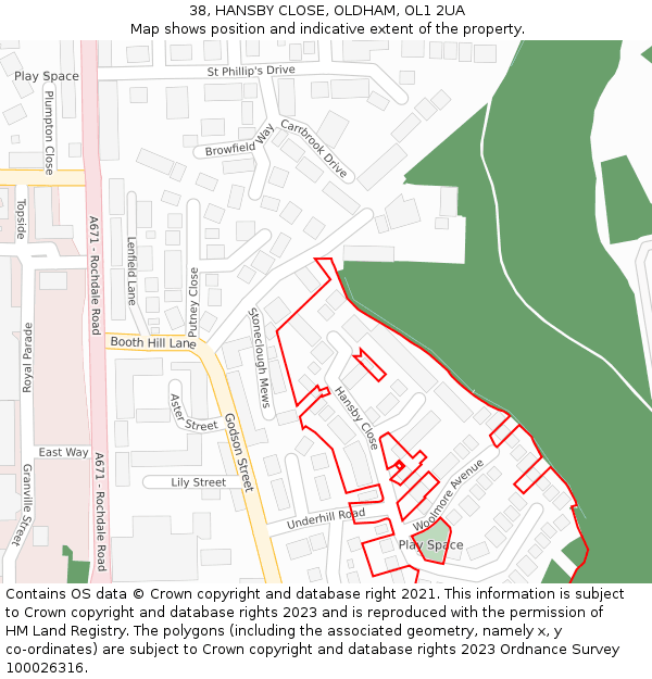 38, HANSBY CLOSE, OLDHAM, OL1 2UA: Location map and indicative extent of plot