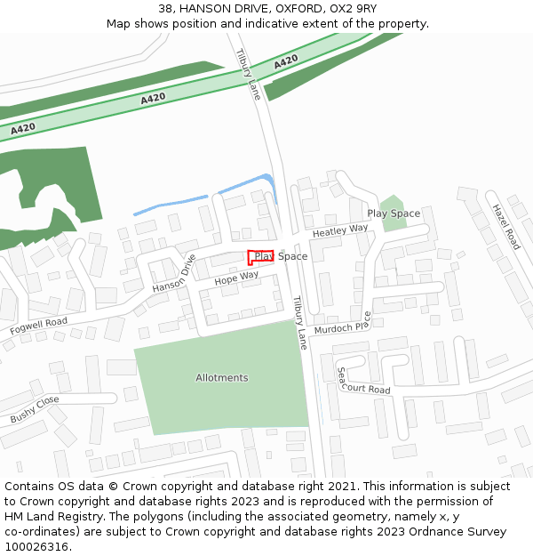 38, HANSON DRIVE, OXFORD, OX2 9RY: Location map and indicative extent of plot