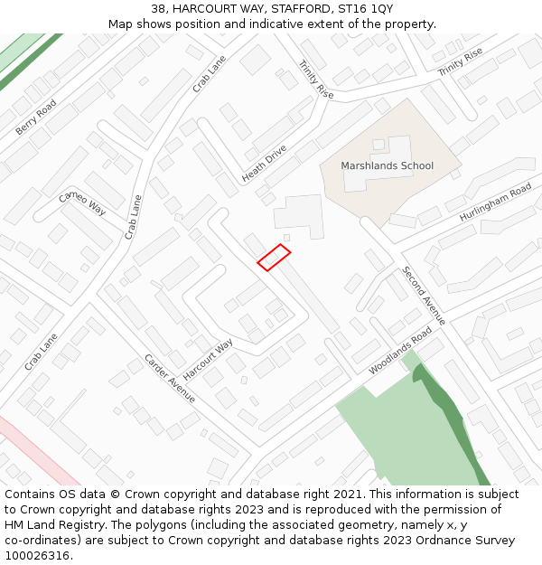 38, HARCOURT WAY, STAFFORD, ST16 1QY: Location map and indicative extent of plot