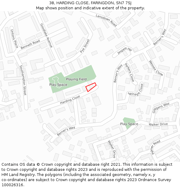 38, HARDING CLOSE, FARINGDON, SN7 7SJ: Location map and indicative extent of plot