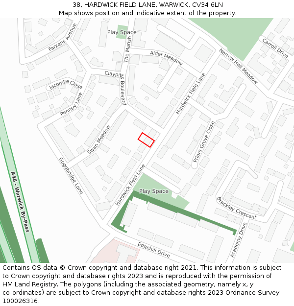 38, HARDWICK FIELD LANE, WARWICK, CV34 6LN: Location map and indicative extent of plot