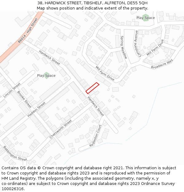 38, HARDWICK STREET, TIBSHELF, ALFRETON, DE55 5QH: Location map and indicative extent of plot