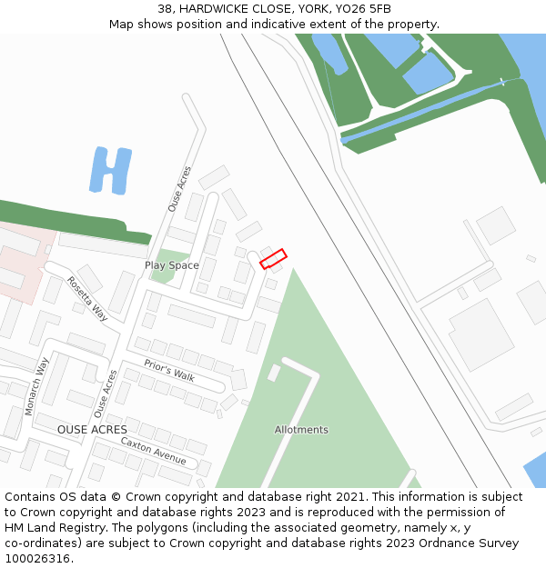 38, HARDWICKE CLOSE, YORK, YO26 5FB: Location map and indicative extent of plot