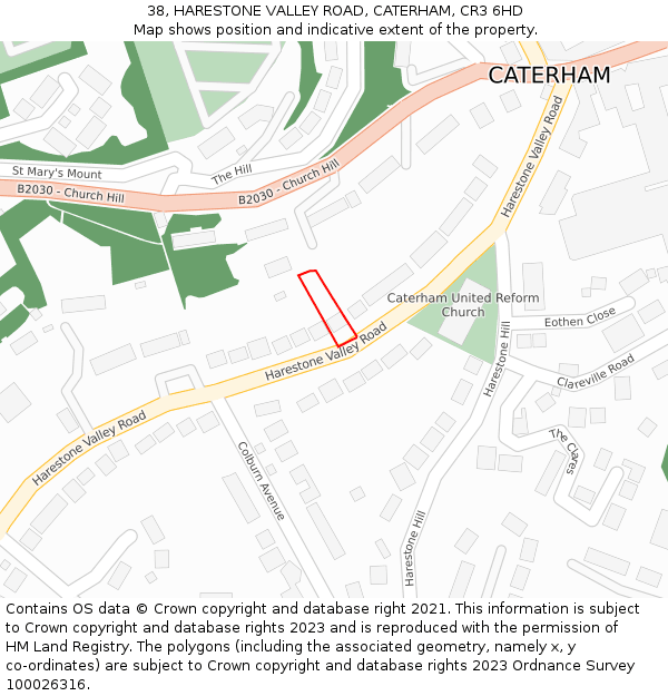 38, HARESTONE VALLEY ROAD, CATERHAM, CR3 6HD: Location map and indicative extent of plot