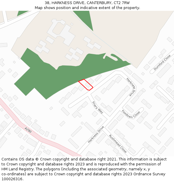 38, HARKNESS DRIVE, CANTERBURY, CT2 7RW: Location map and indicative extent of plot