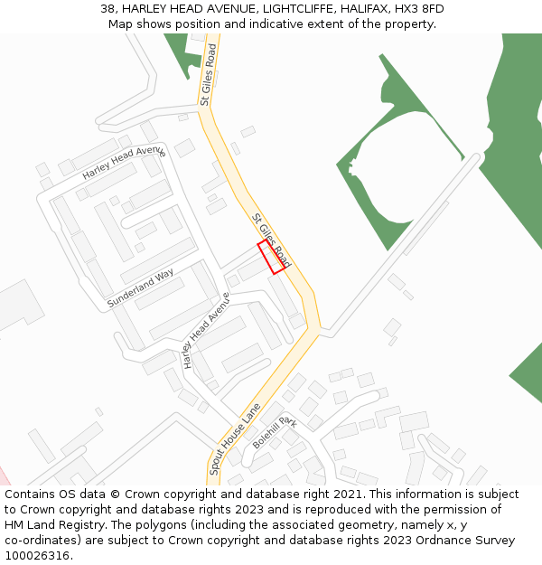 38, HARLEY HEAD AVENUE, LIGHTCLIFFE, HALIFAX, HX3 8FD: Location map and indicative extent of plot